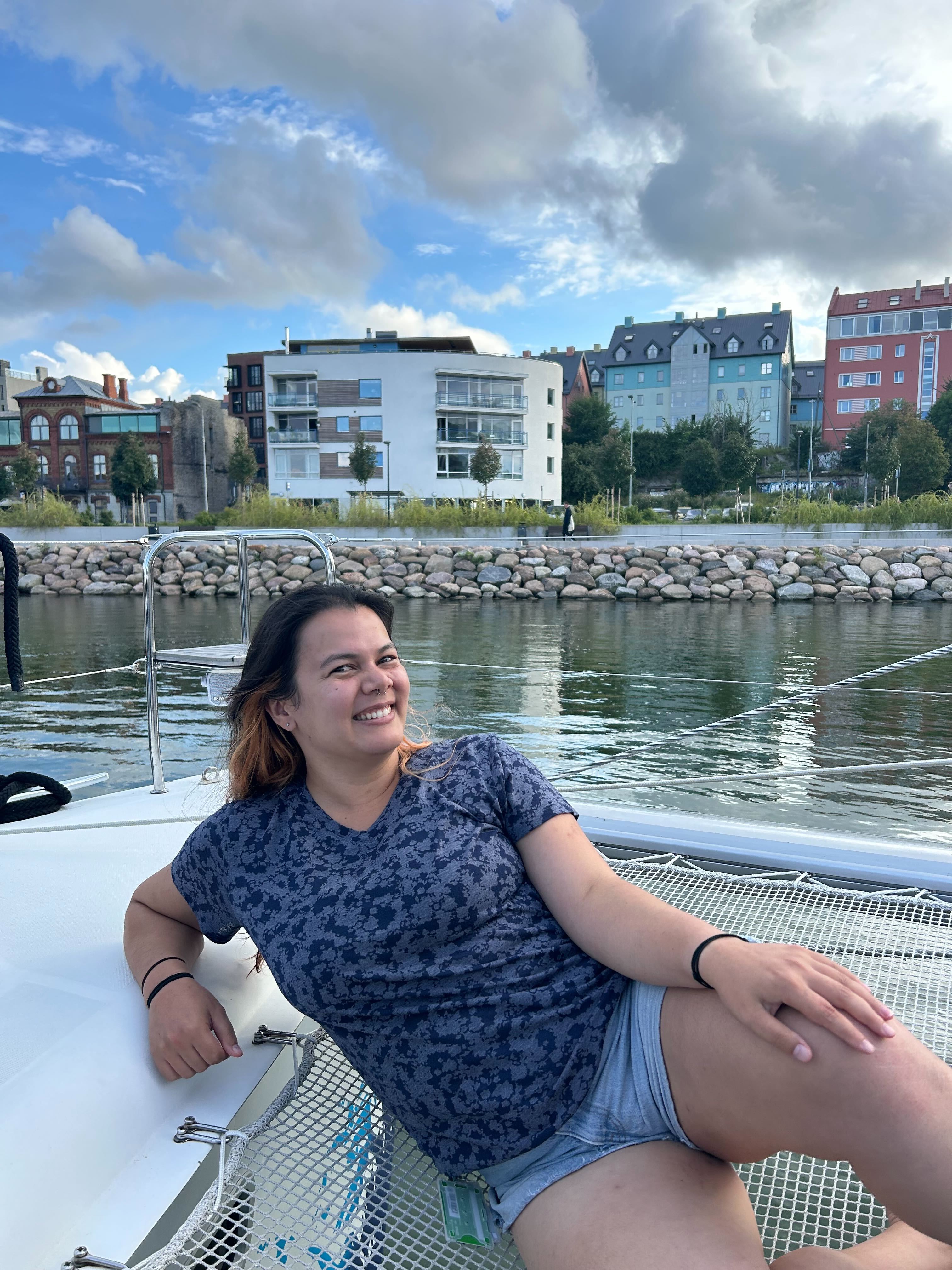 Alisa on a boat adventure